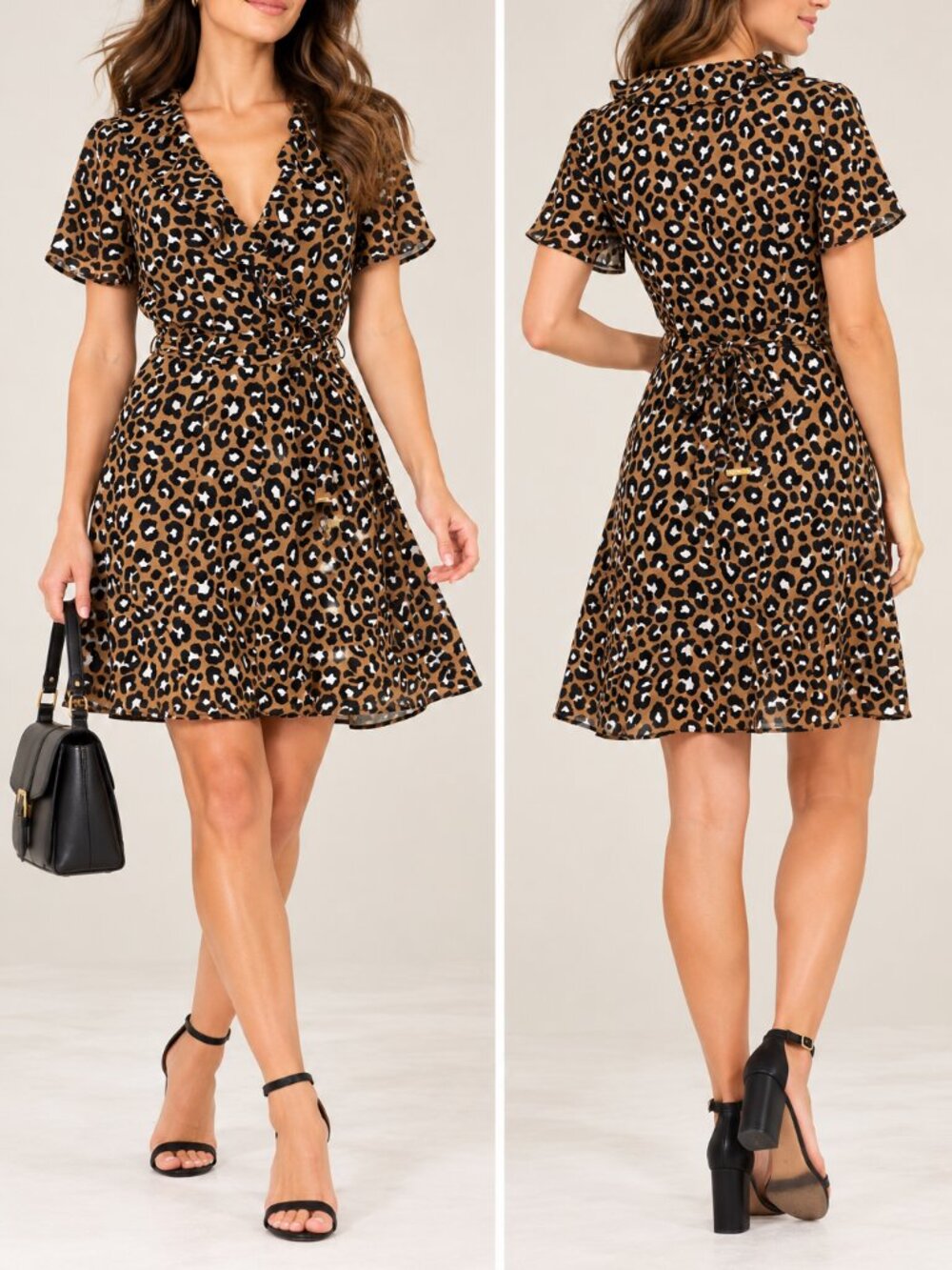 MICHAEL Michael Kors Leopard Print Ruffle Faux Wrap Mini Dress M